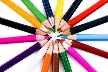 Naklejka premium Color pencils on a white background