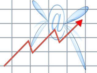 Email symbol with butterfly wings overlaid with graph