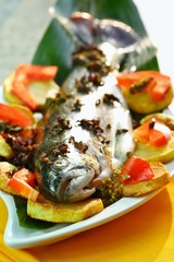 Fresh trout with vegetable and potatoes                    