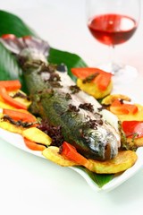 Fresh trout with vegetable and potatoes  
