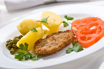 Food serias. Chicken fillet with vegetables on the plate