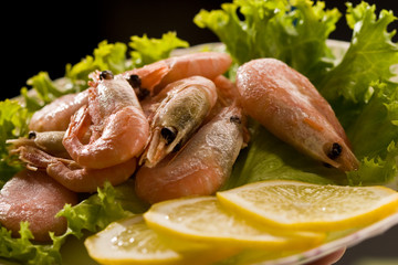 food series: tasty shrimp with lemon and lettuce