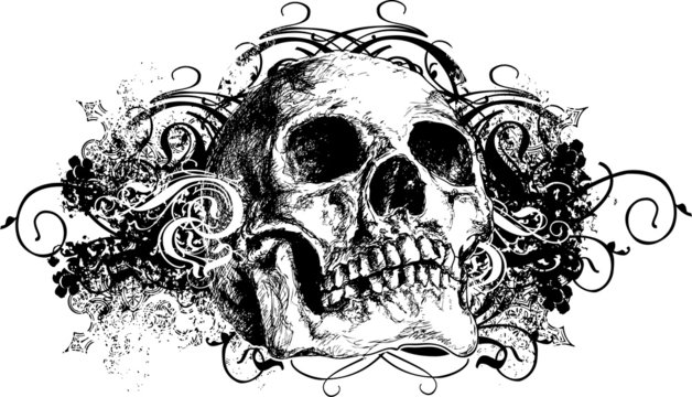 Grunge skull floral illustration