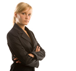 portrait of young businesswoman on white background