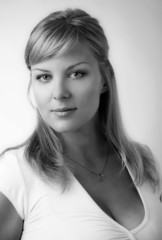 portrait of young woman, black and white
