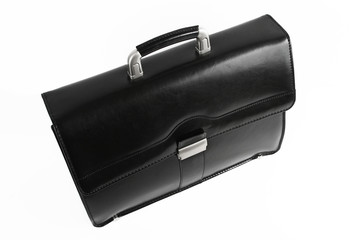 new black leather briefcase over white background