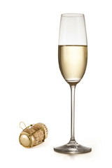 Champagne glass isolated over a white background.
