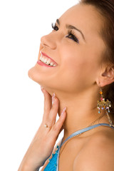 smiling pretty woman isolated on white background