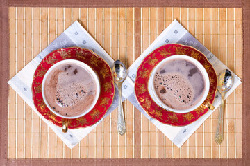 Two cups of coffee. Top view.