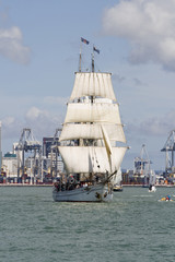 Fototapeta na wymiar Tall Ship - Brigantine Bow On
