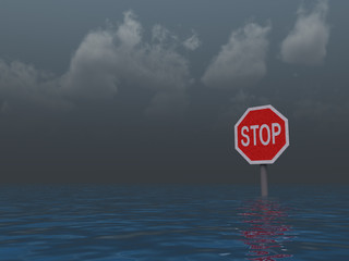 stop sign at water landscape - 3d illustration