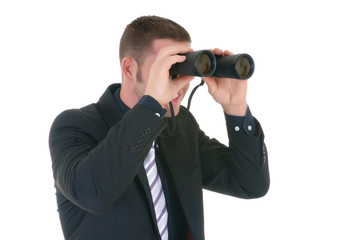 Handsome young successful businessman,  binoculars 