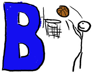 A childlike drawing of the letter B colored Blue