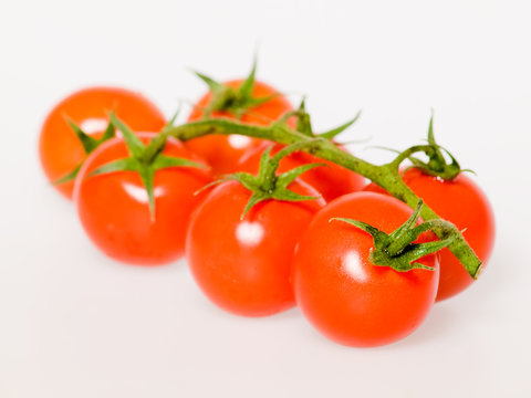 Cluster Of Red Cherry Tomatoes On The Vine