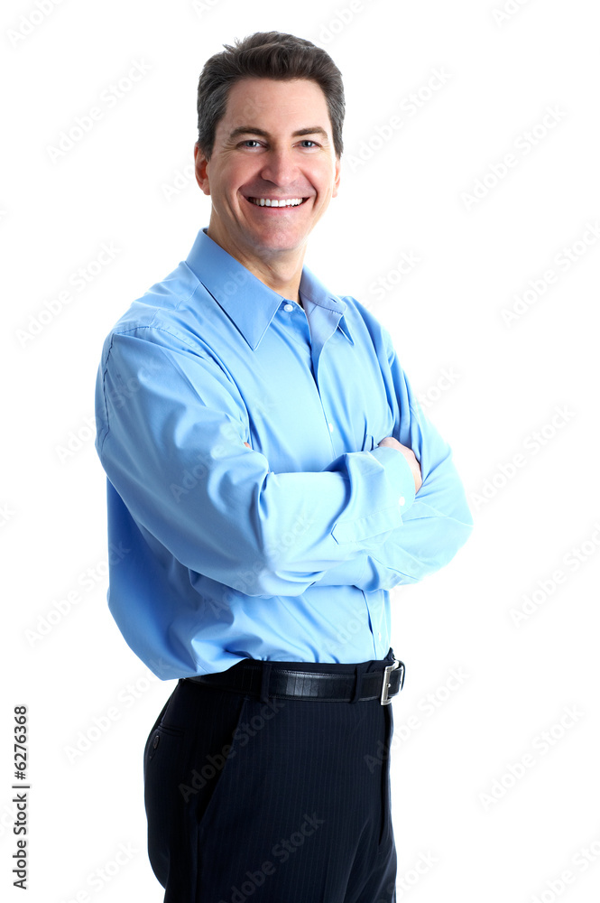 Sticker smiling handsome businessman. isolated over white background.