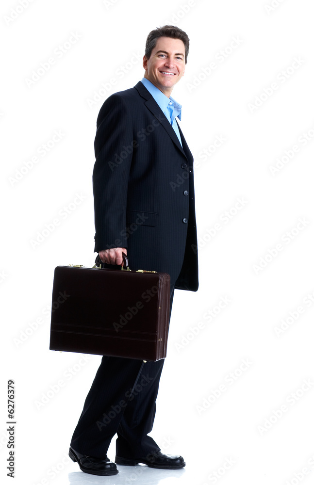 Poster Smiling handsome businessman. Isolated over white background.