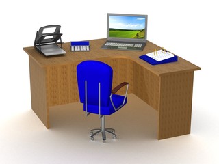 Interior of office workplace. 3D image.