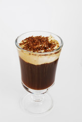 Cup of coffee with milk on a white background.
