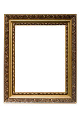 Fototapeta premium Empty gold plated wooden picture frame isolated