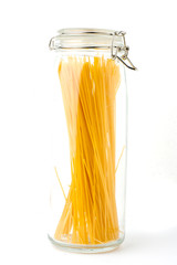 Spaghetti in a glass container