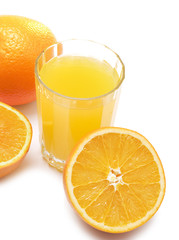 fruits and orange juice isolated over white background