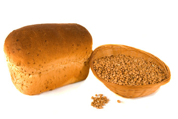 Loaf of Bread and Basket of Wheat