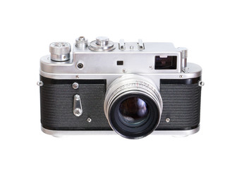 Old photo camera isolated over white