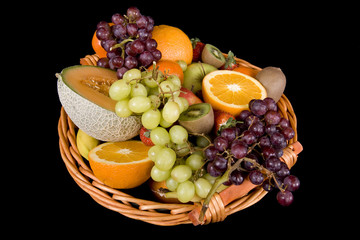 fruit basket before black background