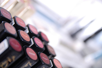lipsticks in cosmetics shop