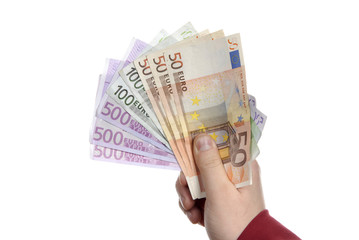 detail of man hand with lots of money