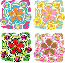 tropical daisy 4 color combo (vector) - illustration