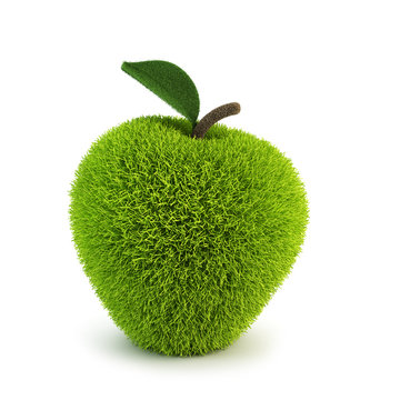 green fur apple apples 3d rendering