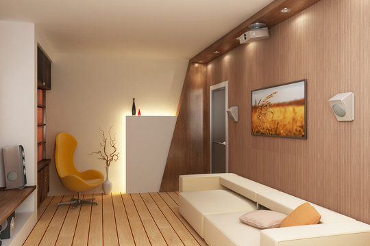 3d rendering interior with home theatre