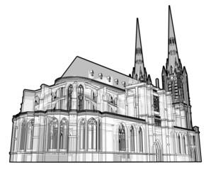Black & White illustration of a generic cathedral.