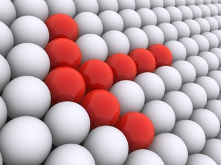 weiße kugeln mit rotem pfeil