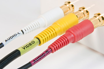 Video and Audio Cables plugged in closeup
