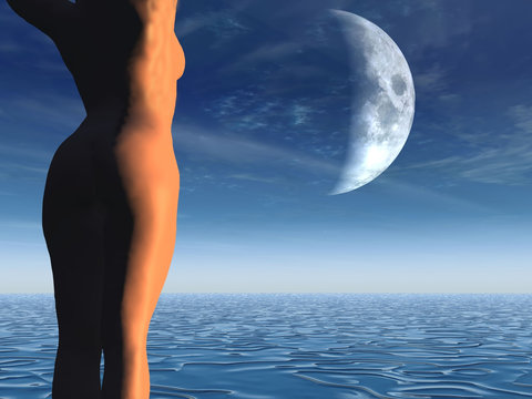 femme mer et lune