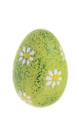 flower painted green Easter egg isolated on white