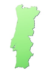 Portugal map filled with light green gradient