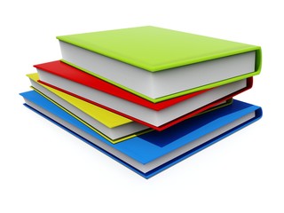Green, red, yellow and blue books isolated on white