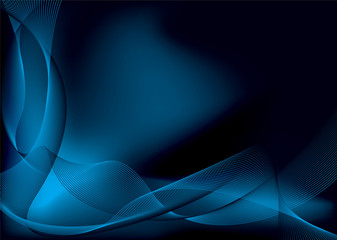 Abstract blue and black background with flowing lines