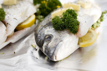 Prepared sea bream with herbs and lemon