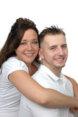 Fototapeta premium Attractive couple hugging isolated on a white background