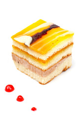 Delicious cake with soft shadow on white plate. Shallow DOF