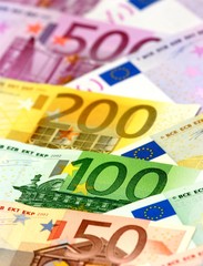 Arranged euro banknotes