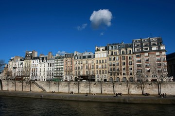 Seine river's quay in a sunny winter day, Paris, France