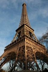 Fototapeta na wymiar Wide-angle view of the Eiffel Tower by sunset, Paris