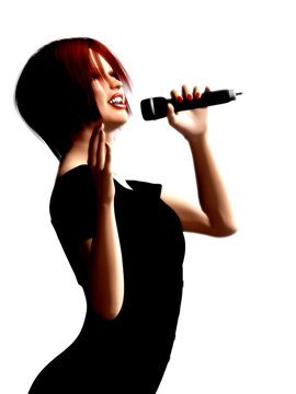 A young woman singing with a microphone in her hand.