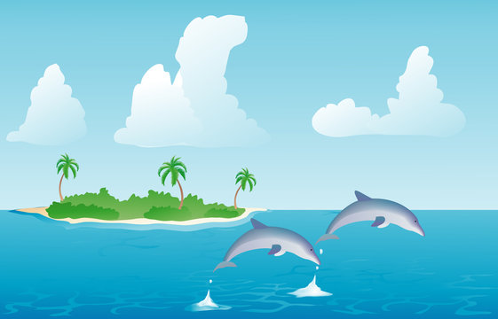 pair of dolphins jumping out of the water illustration