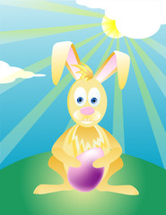 Yellow Easter Bunny Holding Easter Egg Illustration